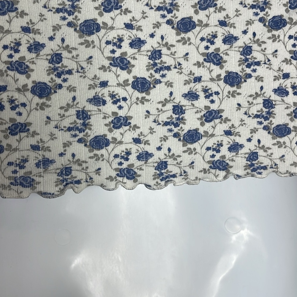 BRANDY MELVILLE WHITE & BLUE FLORAL CROP TOP ONE SIZE OR SIZE SMALL - Picture 4 of 9